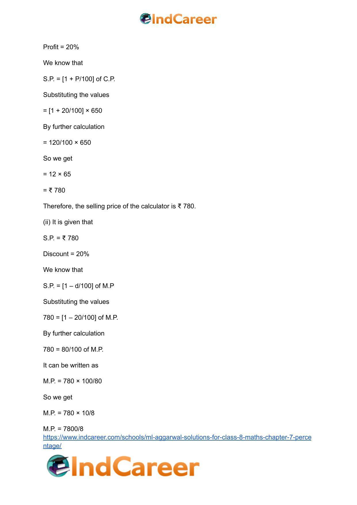 ML Aggarwal Solutions for Class 8 Maths Chapter 7- Percentage - Page 44