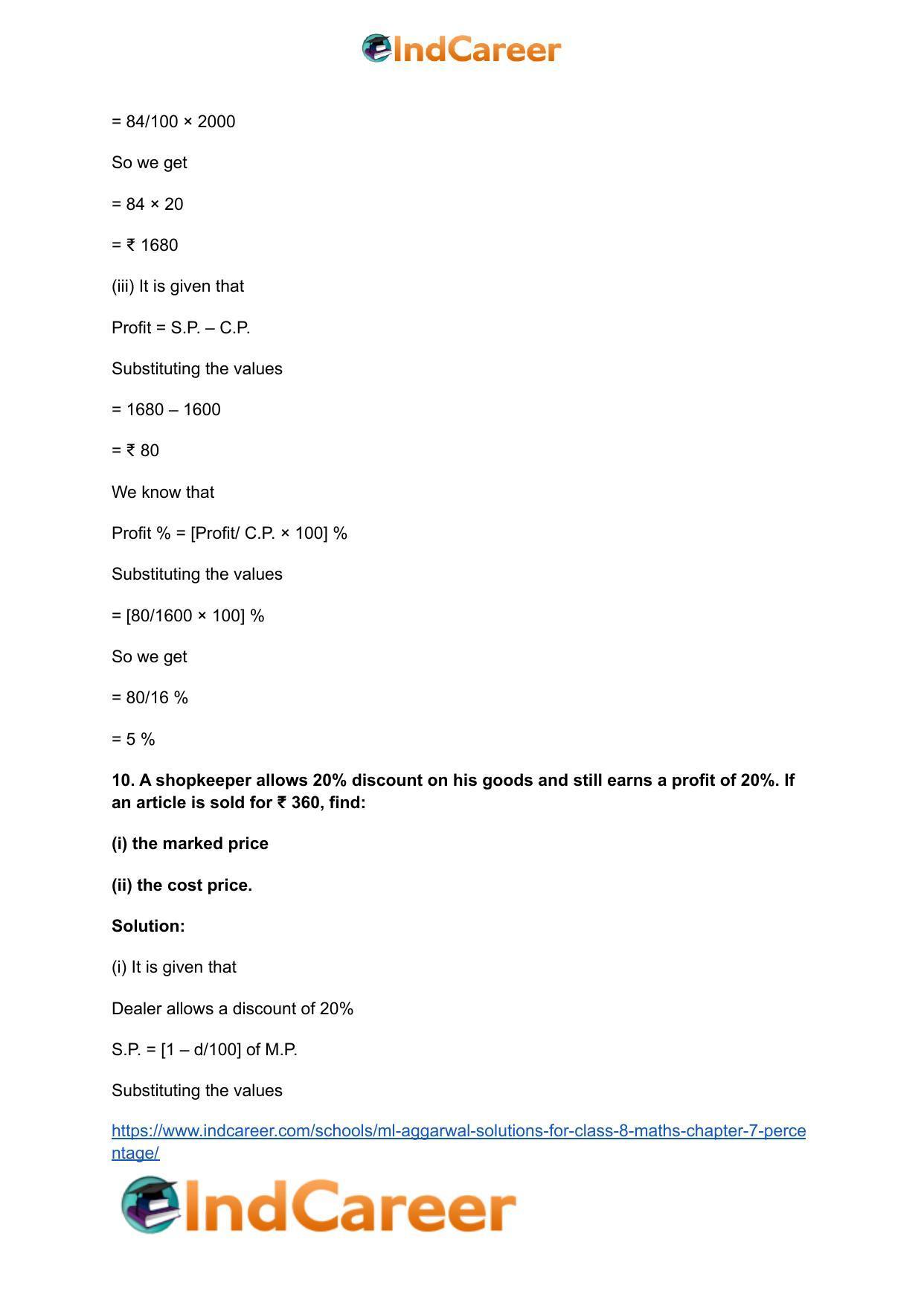ML Aggarwal Solutions for Class 8 Maths Chapter 7- Percentage - Page 48