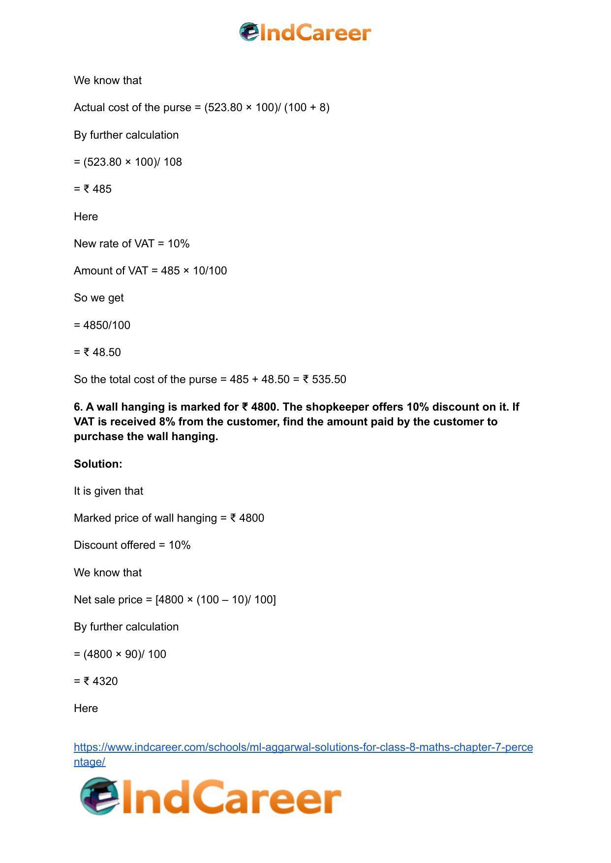 ML Aggarwal Solutions for Class 8 Maths Chapter 7- Percentage - Page 53