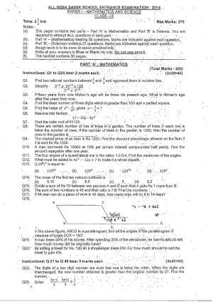 Sainik School Class 9 Question Paper 2014 in English
