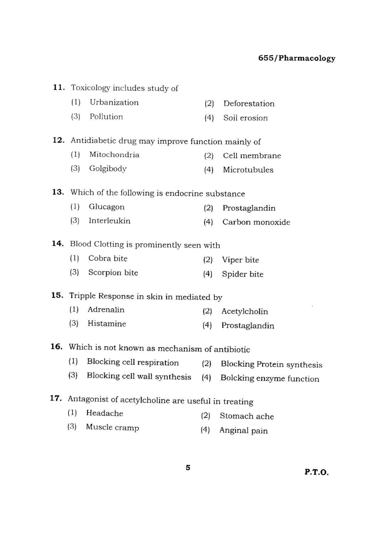 BHU RET PHARMACOLOGY 2015 Question Paper - Page 5