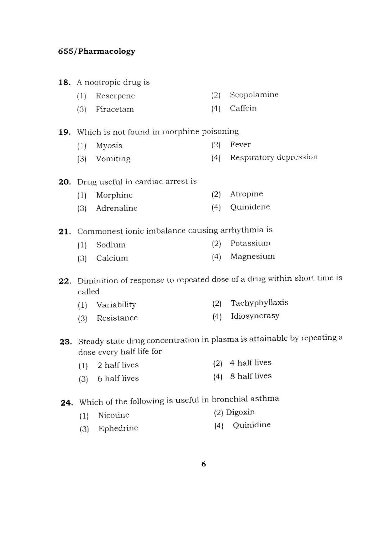 BHU RET PHARMACOLOGY 2015 Question Paper - Page 6