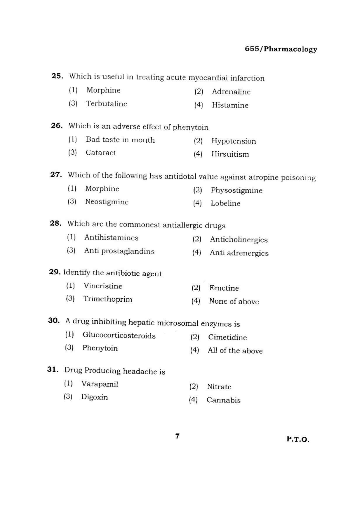 BHU RET PHARMACOLOGY 2015 Question Paper - Page 7