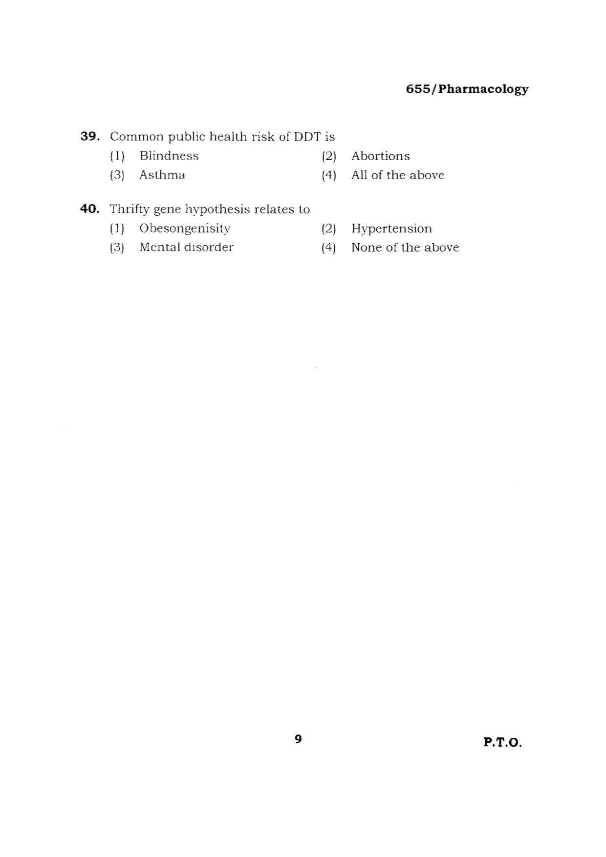 BHU RET PHARMACOLOGY 2015 Question Paper - Page 9