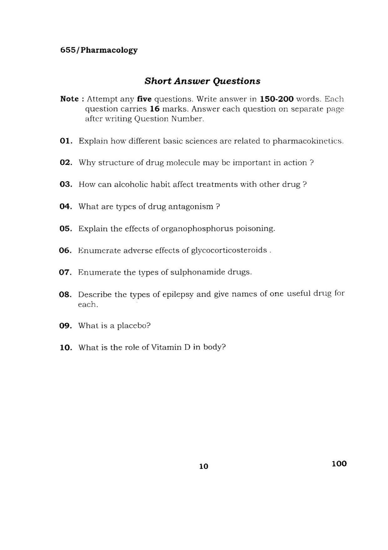 BHU RET PHARMACOLOGY 2015 Question Paper - Page 10