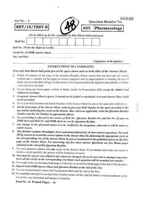 BHU RET PHARMACOLOGY 2015 Question Paper