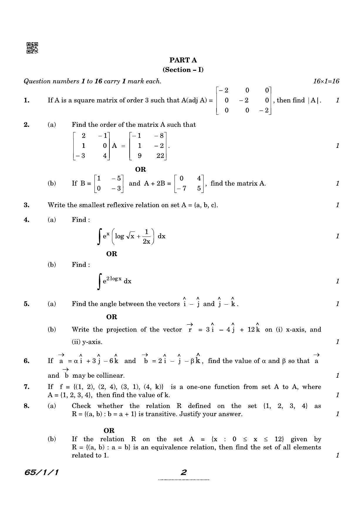 CBSE Class 12 QP_041_Mathematics 2021 Compartment Question Paper - Page 2