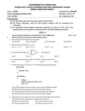 Karnataka II PUC Computer Science Model Question Paper I 2025