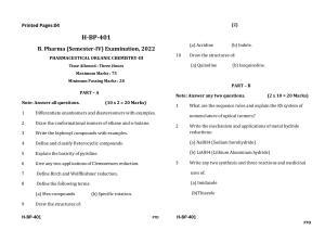 Sarguja University Question Paper - 2022 : Bachelor Of Pharmacy Sem-IV Pharmaceutical Organic Chemistry-III Paper 1