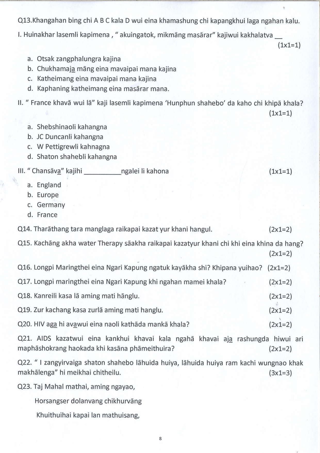 CBSE Class 12 Tangkhul Sample Paper 2023 - Page 8