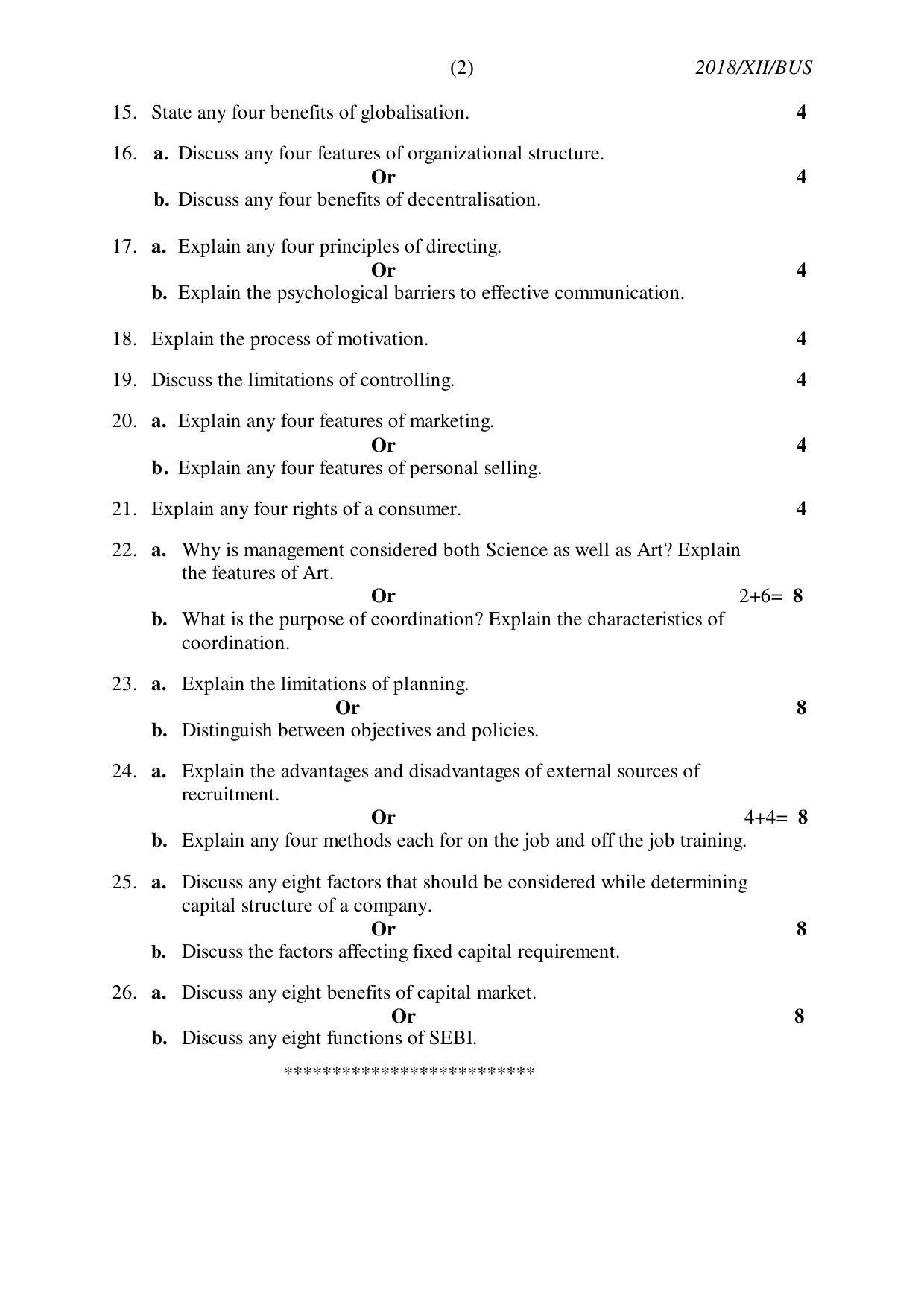 Nagaland Board Class 12 BUSINESS STUDIES 2018 Question Papers - Page 2