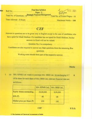 CA Final Dec 2021 Question Paper - Paper 2 – Strategic Financial Management