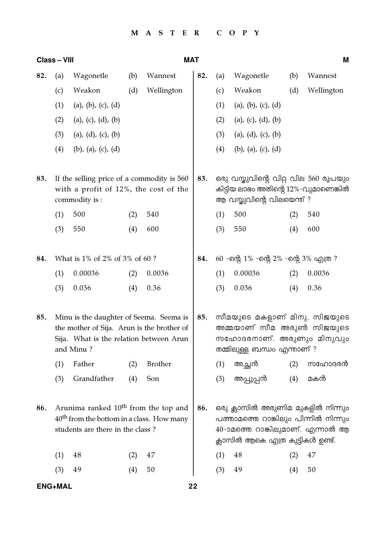 MAT 2019 Class 8 Kerala NMMS Question Papers - Page 22