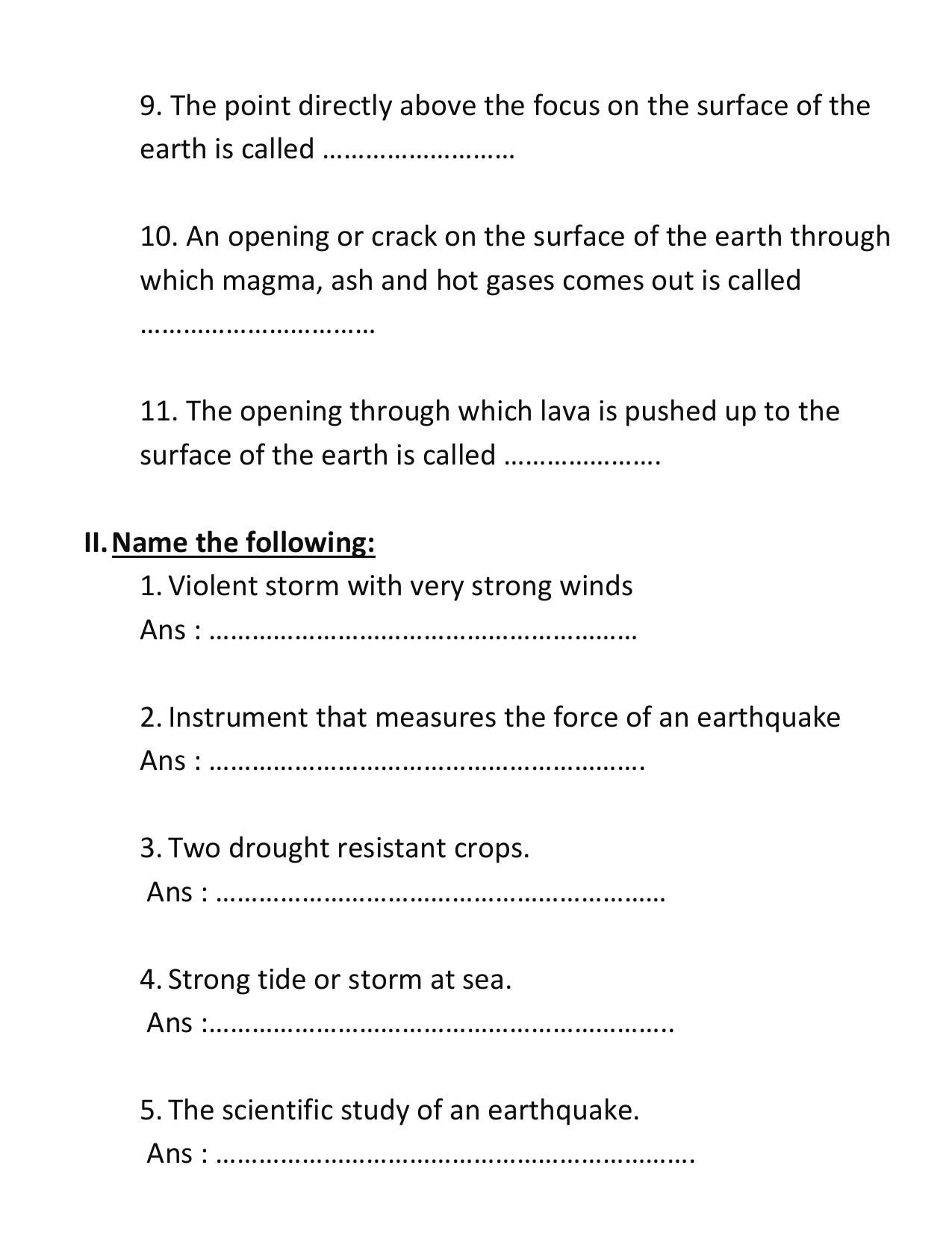 Worksheet for Class 5 Social Science Natural Disasters Assignment 2 - Page 2