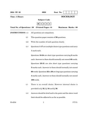 Goa Board Class 12 Sociology (March 2024) Question Paper