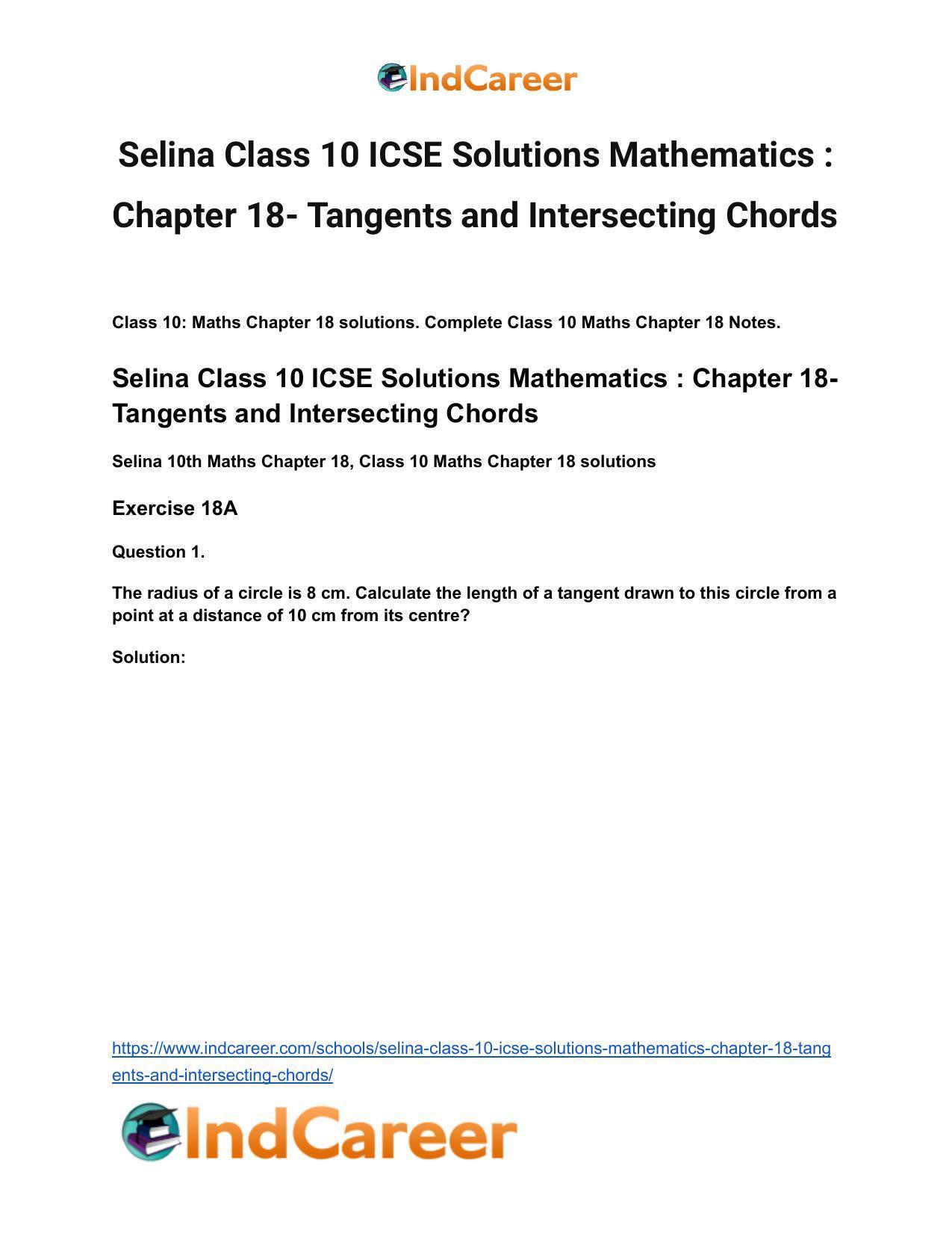 Selina Class 10 ICSE Solutions Mathematics : Chapter 18- Tangents and Intersecting Chords - Page 2
