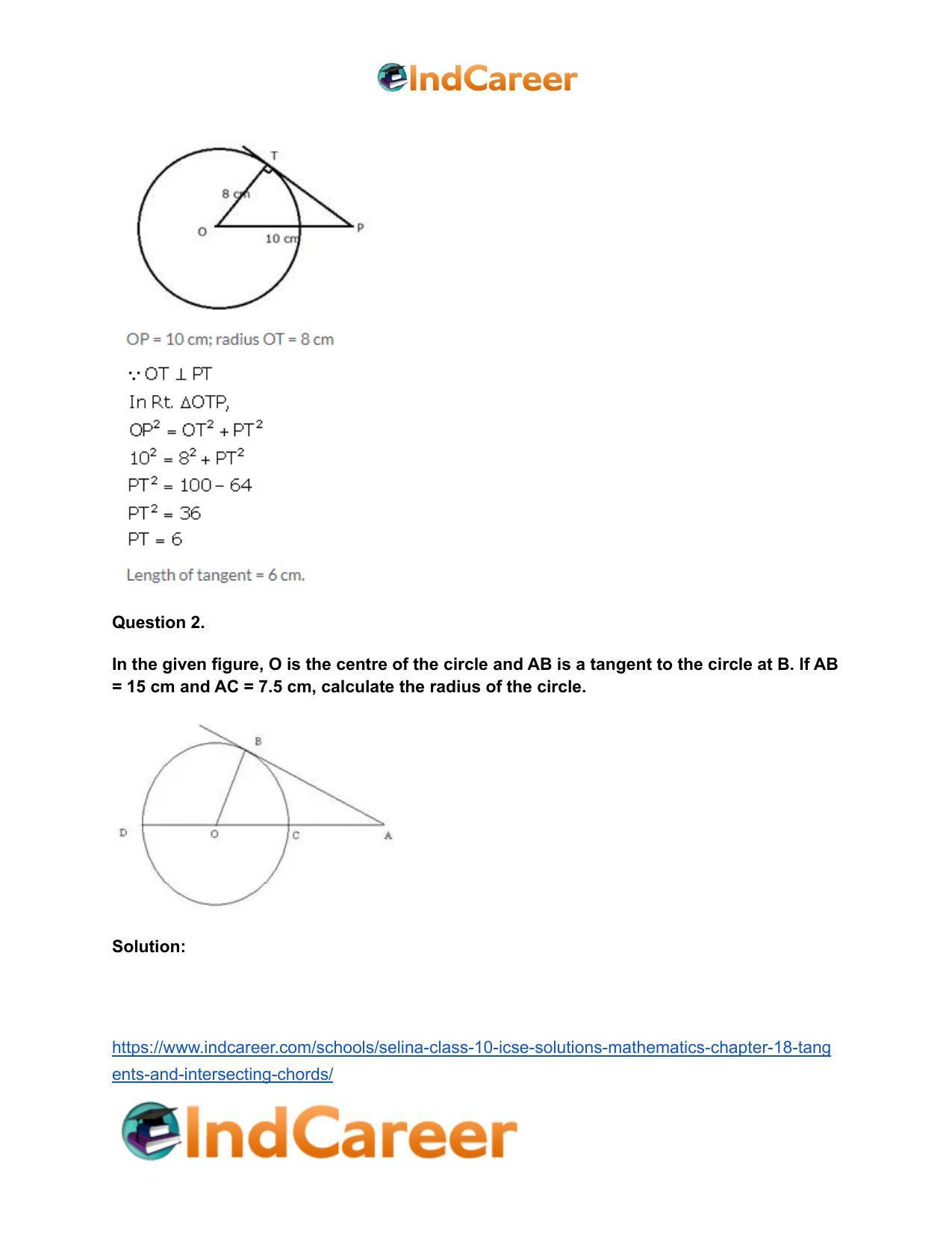 Selina Class 10 ICSE Solutions Mathematics : Chapter 18- Tangents and Intersecting Chords - Page 3