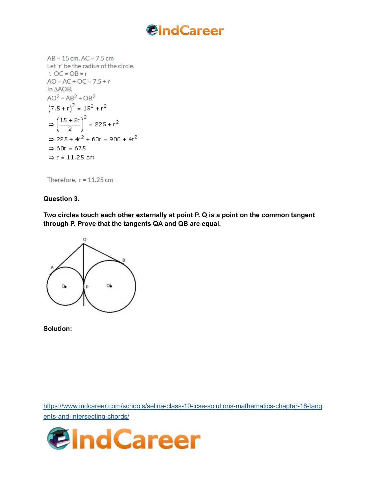 Selina Class 10 ICSE Solutions Mathematics : Chapter 18- Tangents and Intersecting Chords - Page 4