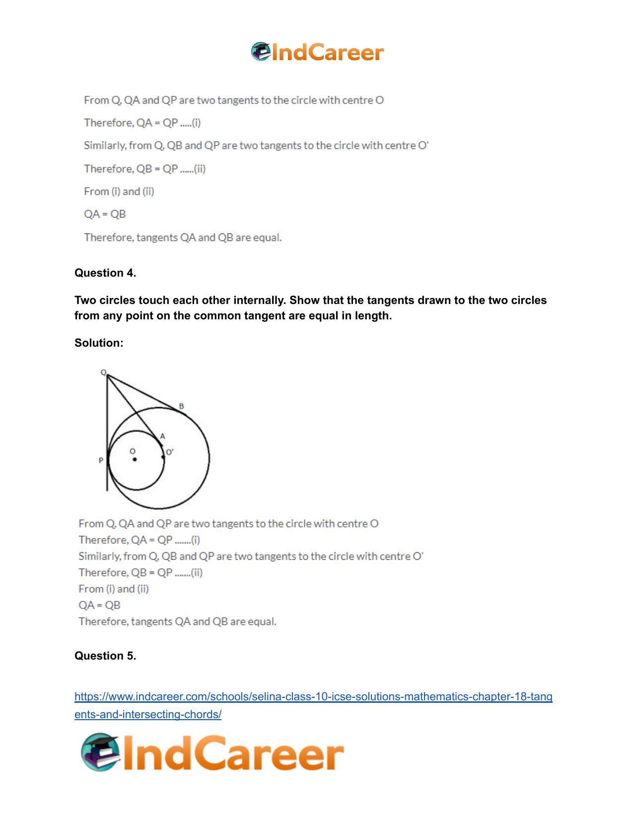 Selina Class 10 ICSE Solutions Mathematics : Chapter 18- Tangents and Intersecting Chords - Page 5