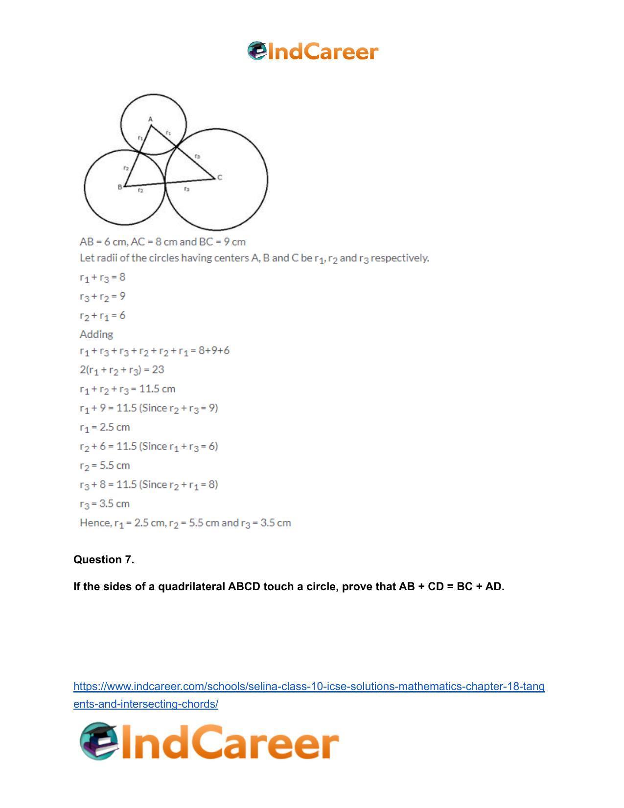 Selina Class 10 ICSE Solutions Mathematics : Chapter 18- Tangents and Intersecting Chords - Page 7