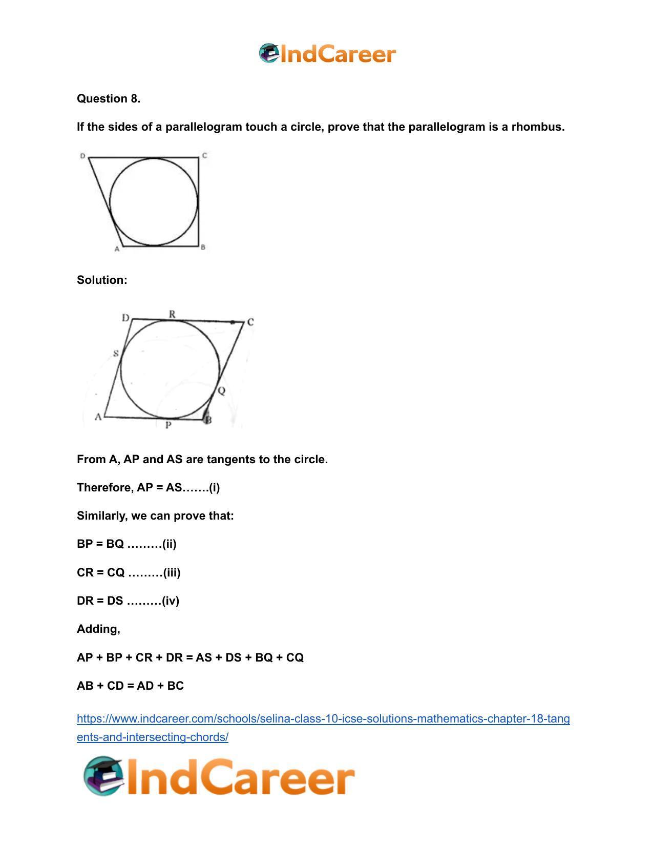 Selina Class 10 ICSE Solutions Mathematics : Chapter 18- Tangents and Intersecting Chords - Page 9