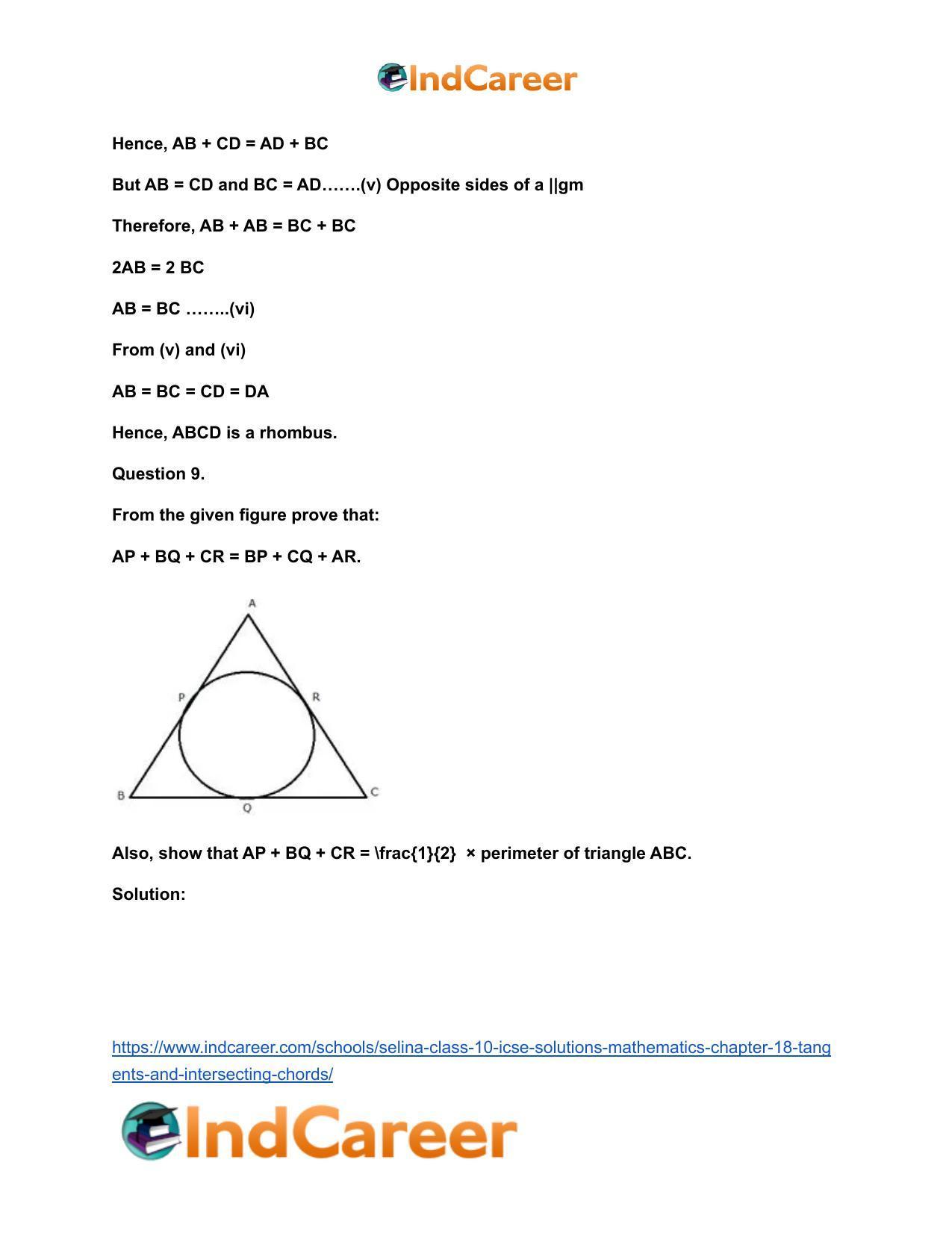 Selina Class 10 ICSE Solutions Mathematics : Chapter 18- Tangents and Intersecting Chords - Page 10