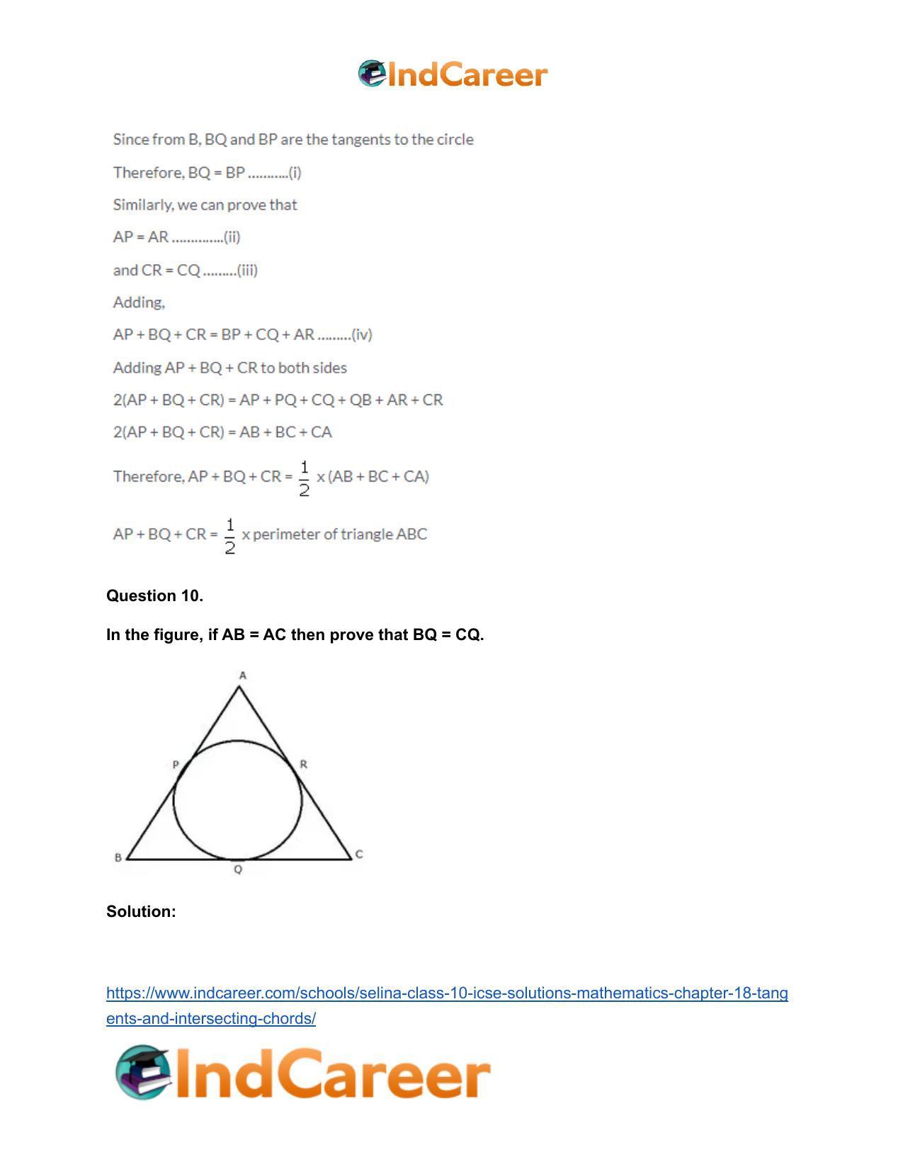 Selina Class 10 ICSE Solutions Mathematics : Chapter 18- Tangents and Intersecting Chords - Page 11