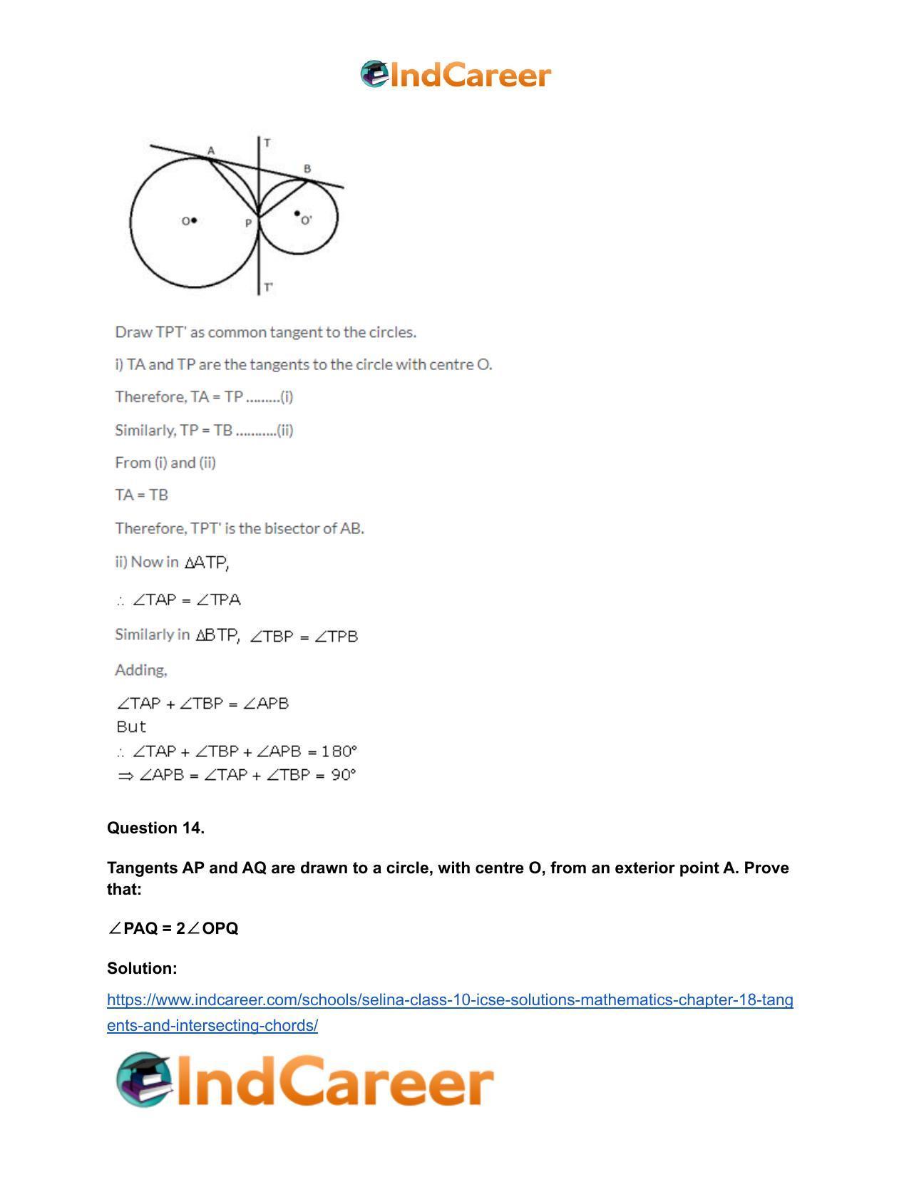 Selina Class 10 ICSE Solutions Mathematics : Chapter 18- Tangents and Intersecting Chords - Page 16