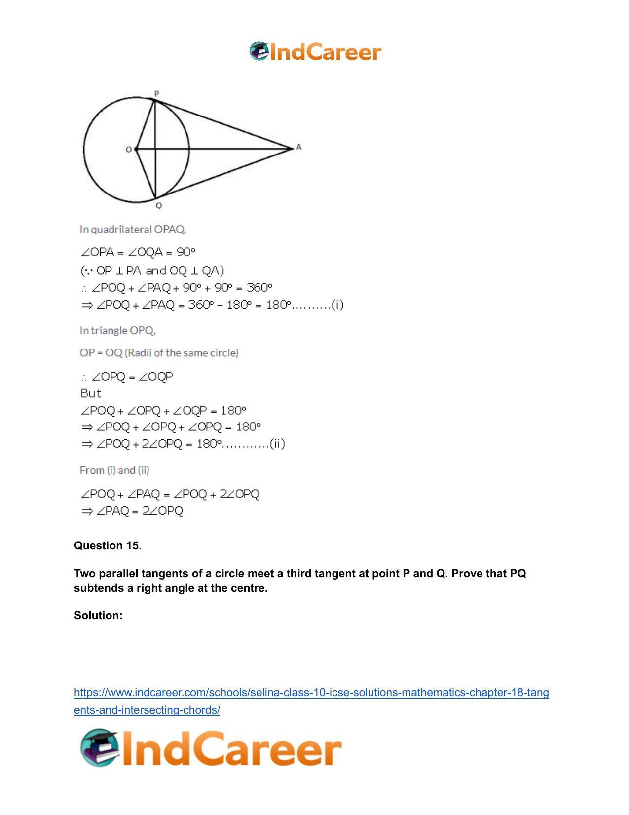 Selina Class 10 ICSE Solutions Mathematics : Chapter 18- Tangents and Intersecting Chords - Page 17