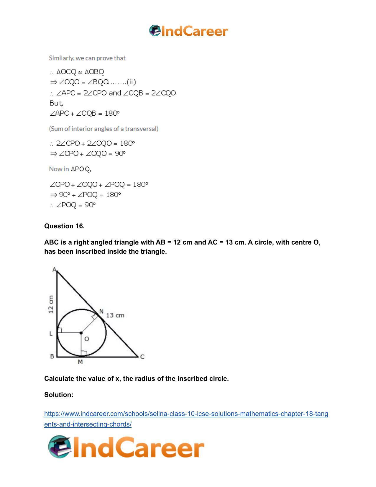 Selina Class 10 ICSE Solutions Mathematics : Chapter 18- Tangents and Intersecting Chords - Page 19