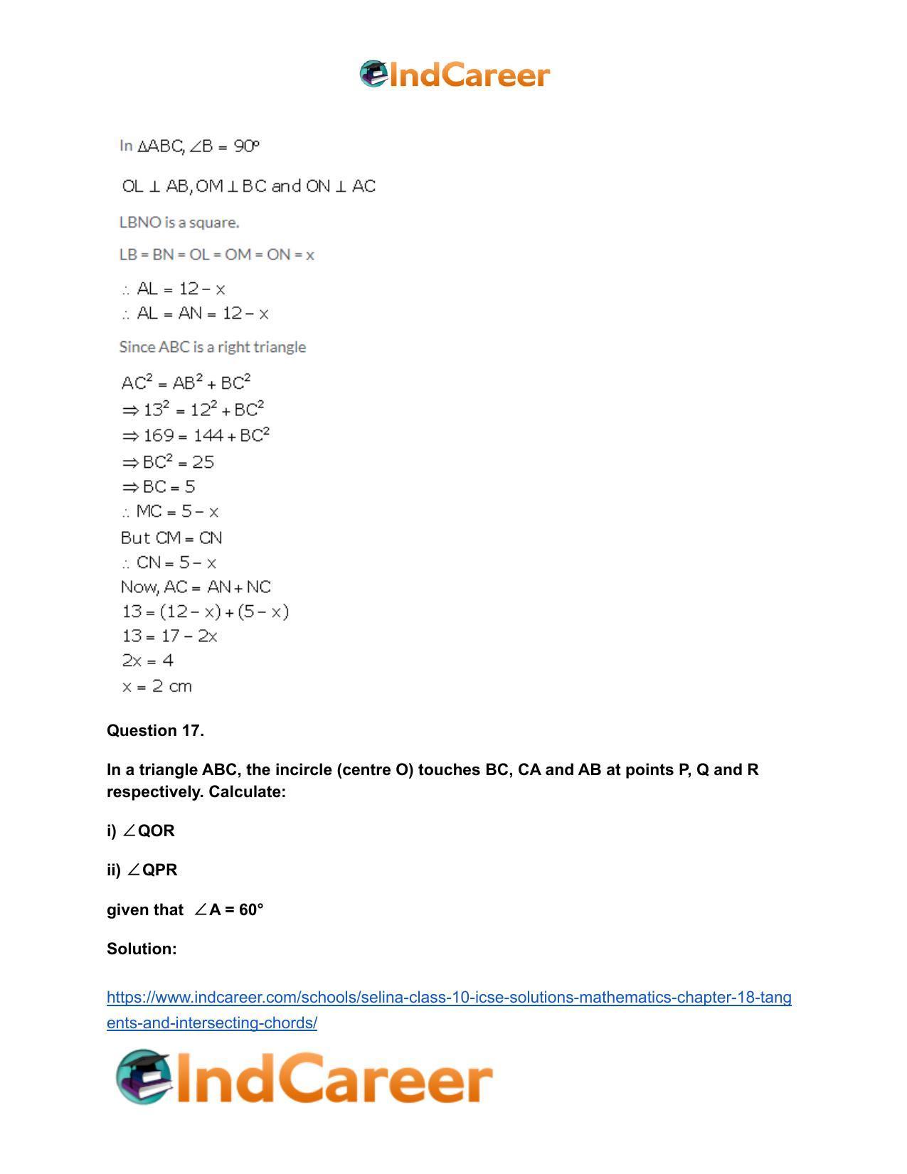 Selina Class 10 ICSE Solutions Mathematics : Chapter 18- Tangents and Intersecting Chords - Page 20