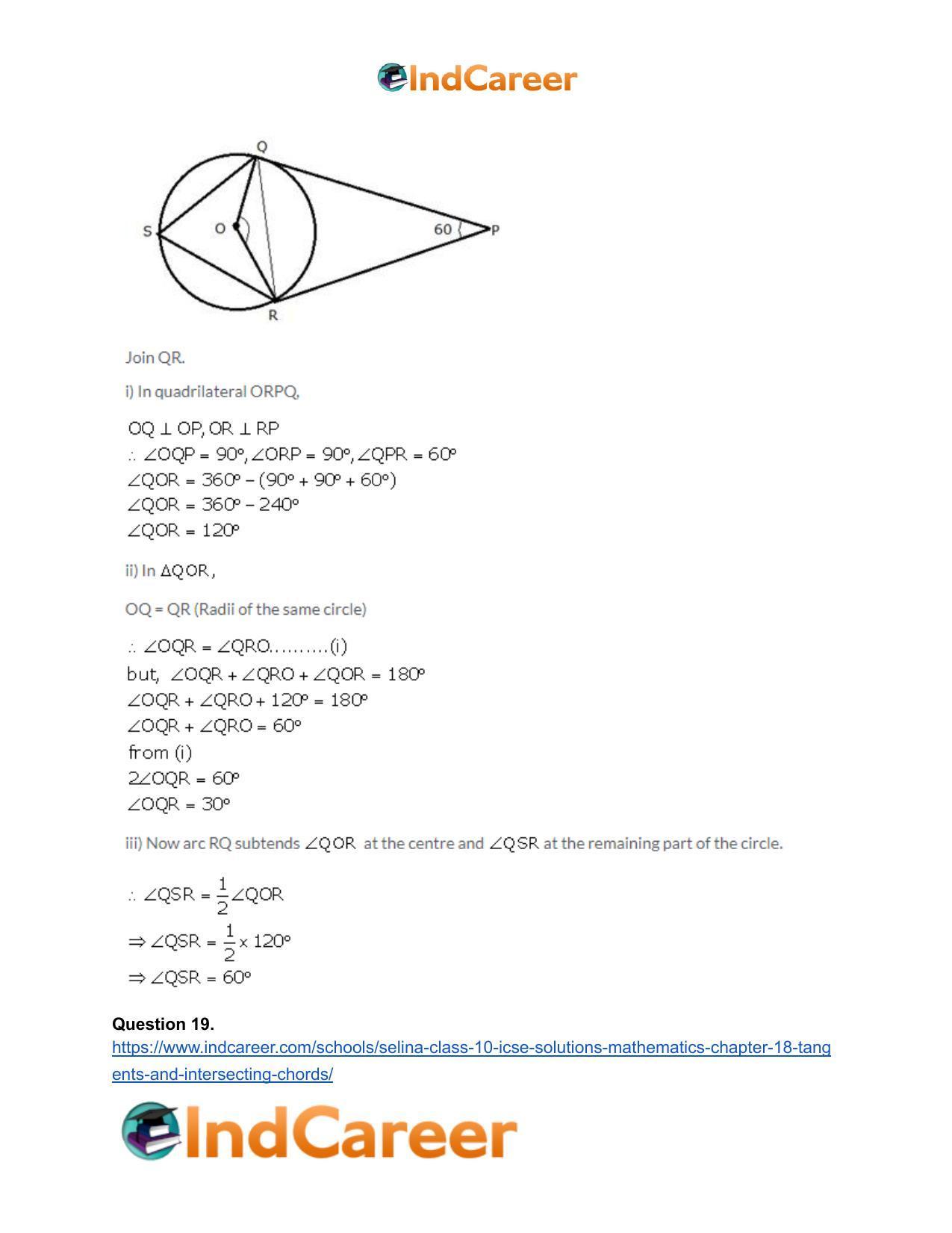 Selina Class 10 ICSE Solutions Mathematics : Chapter 18- Tangents and Intersecting Chords - Page 23