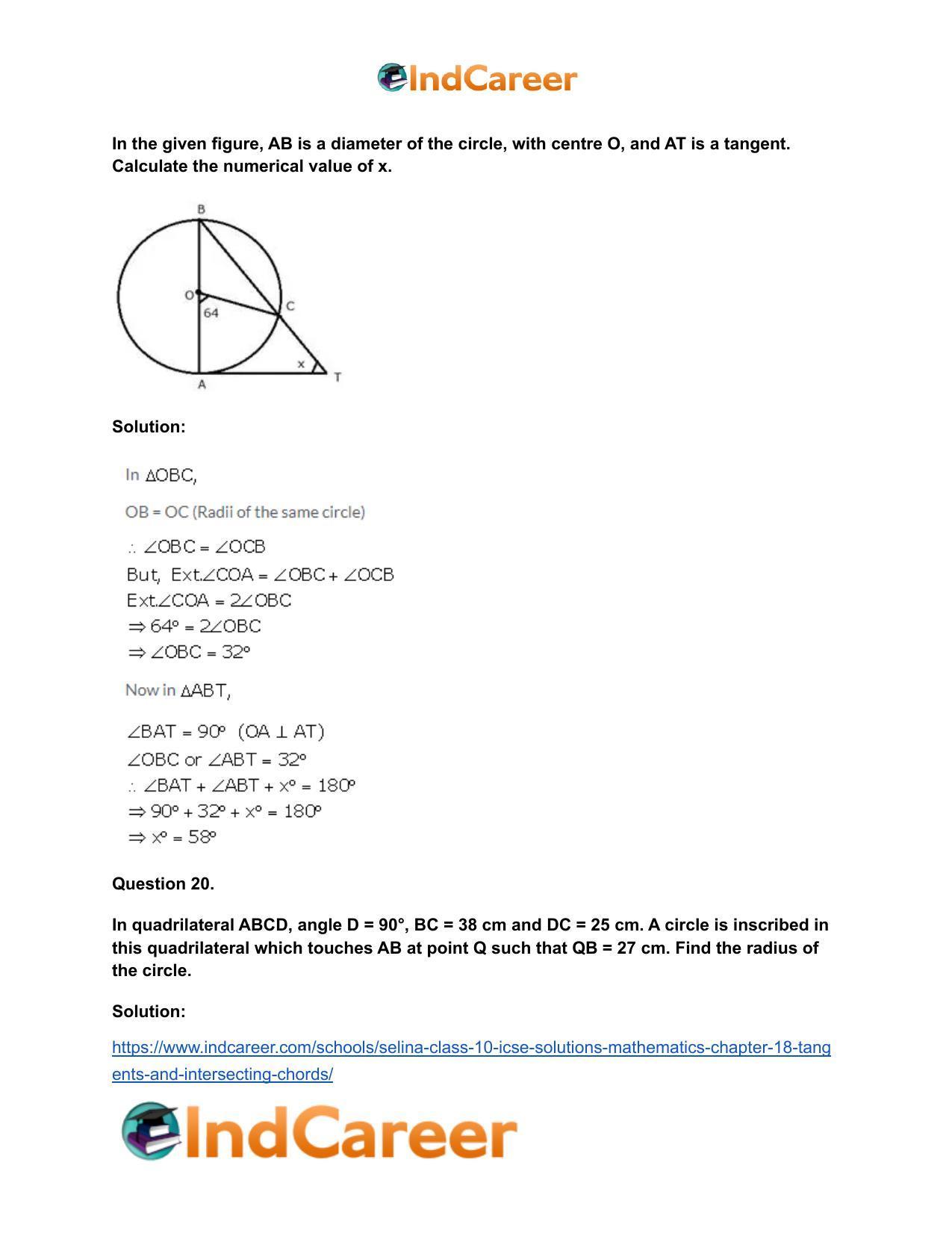 Selina Class 10 ICSE Solutions Mathematics : Chapter 18- Tangents and Intersecting Chords - Page 24