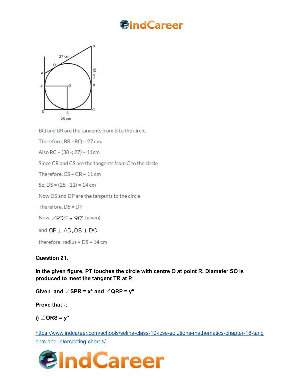 Selina Class 10 ICSE Solutions Mathematics : Chapter 18- Tangents and Intersecting Chords - Page 25