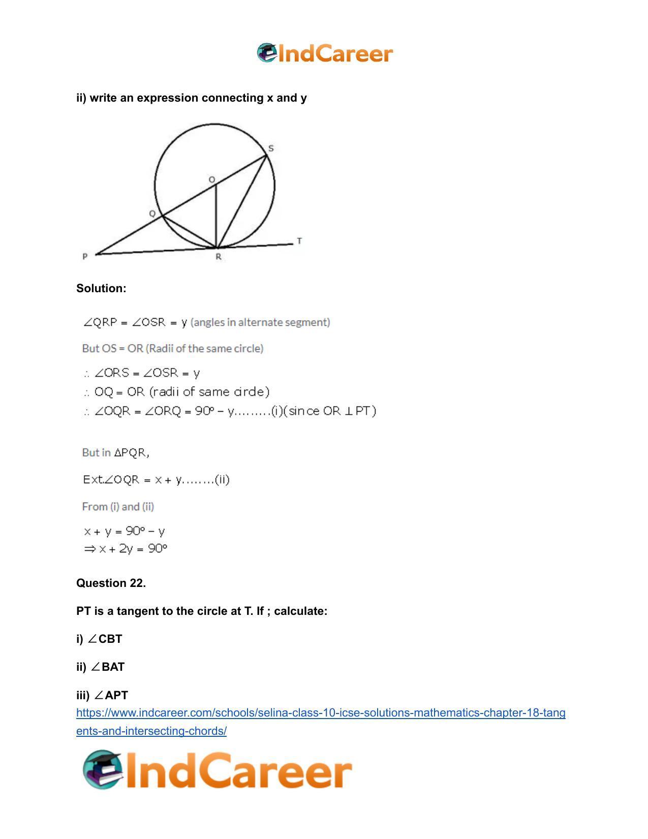 Selina Class 10 ICSE Solutions Mathematics : Chapter 18- Tangents and Intersecting Chords - Page 26