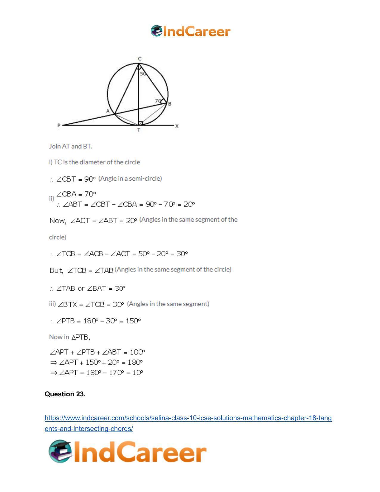 Selina Class 10 ICSE Solutions Mathematics : Chapter 18- Tangents and Intersecting Chords - Page 28