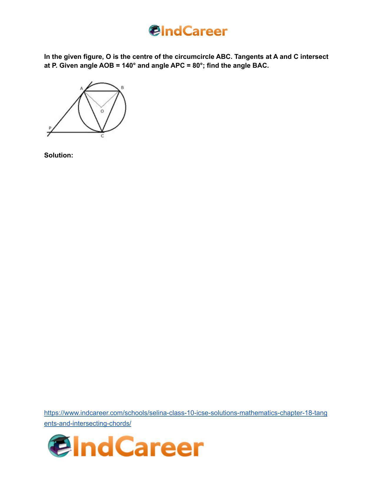 Selina Class 10 ICSE Solutions Mathematics : Chapter 18- Tangents and Intersecting Chords - Page 29