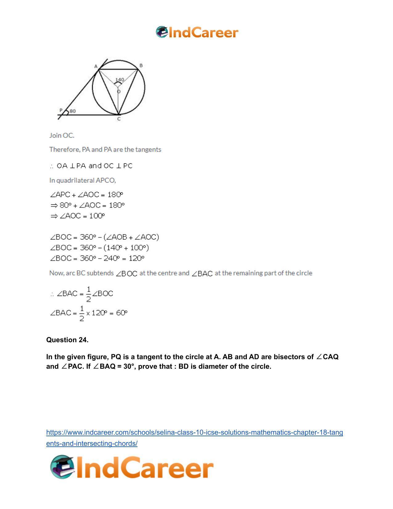 Selina Class 10 ICSE Solutions Mathematics : Chapter 18- Tangents and Intersecting Chords - Page 30