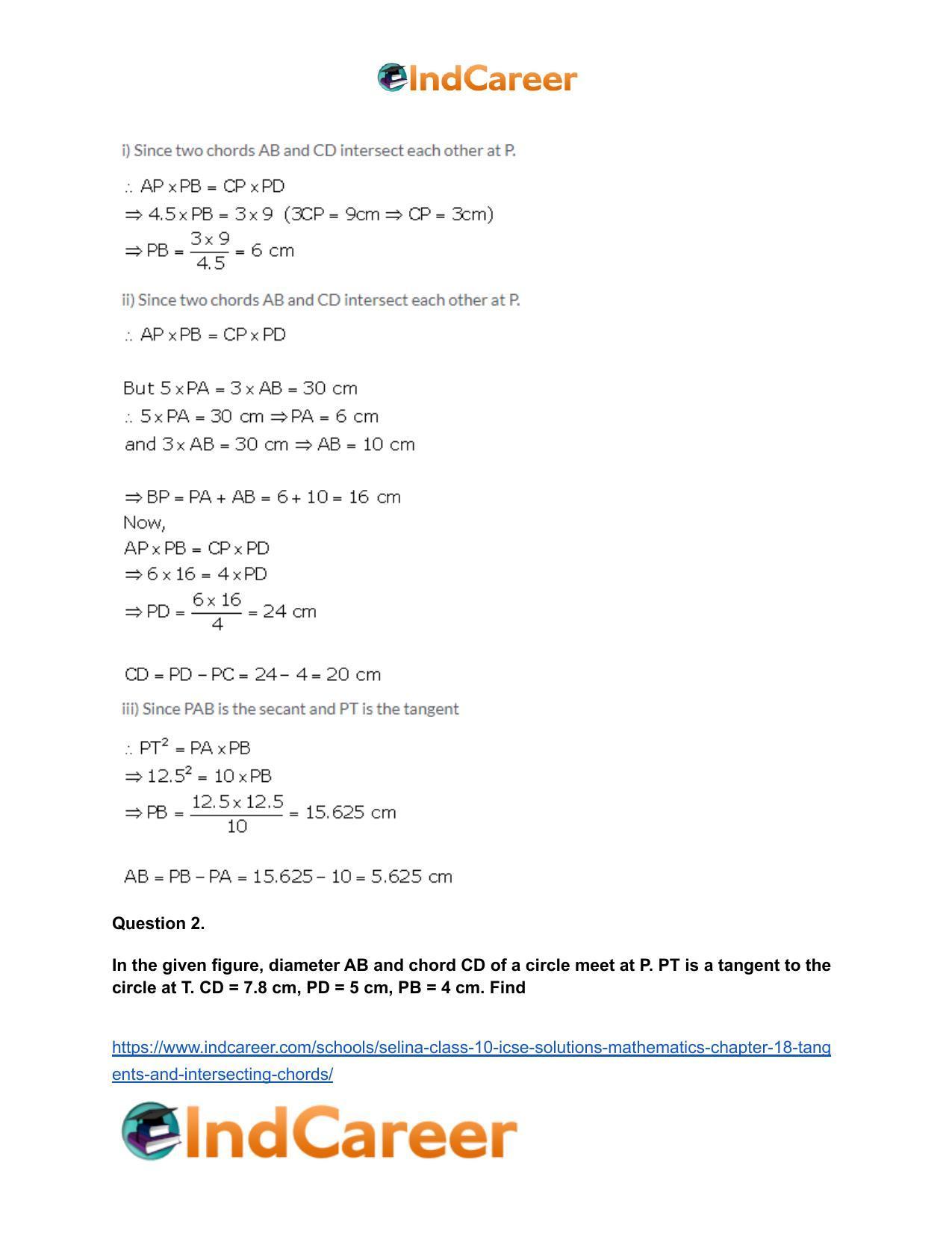 Selina Class 10 ICSE Solutions Mathematics : Chapter 18- Tangents and Intersecting Chords - Page 33