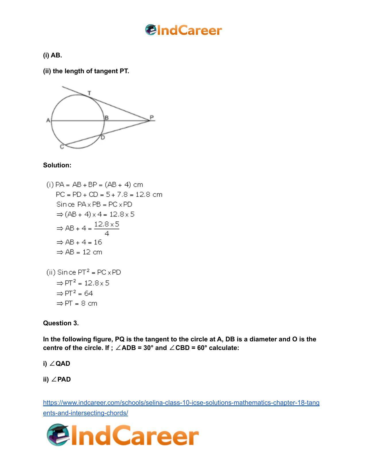 Selina Class 10 ICSE Solutions Mathematics : Chapter 18- Tangents and Intersecting Chords - Page 34