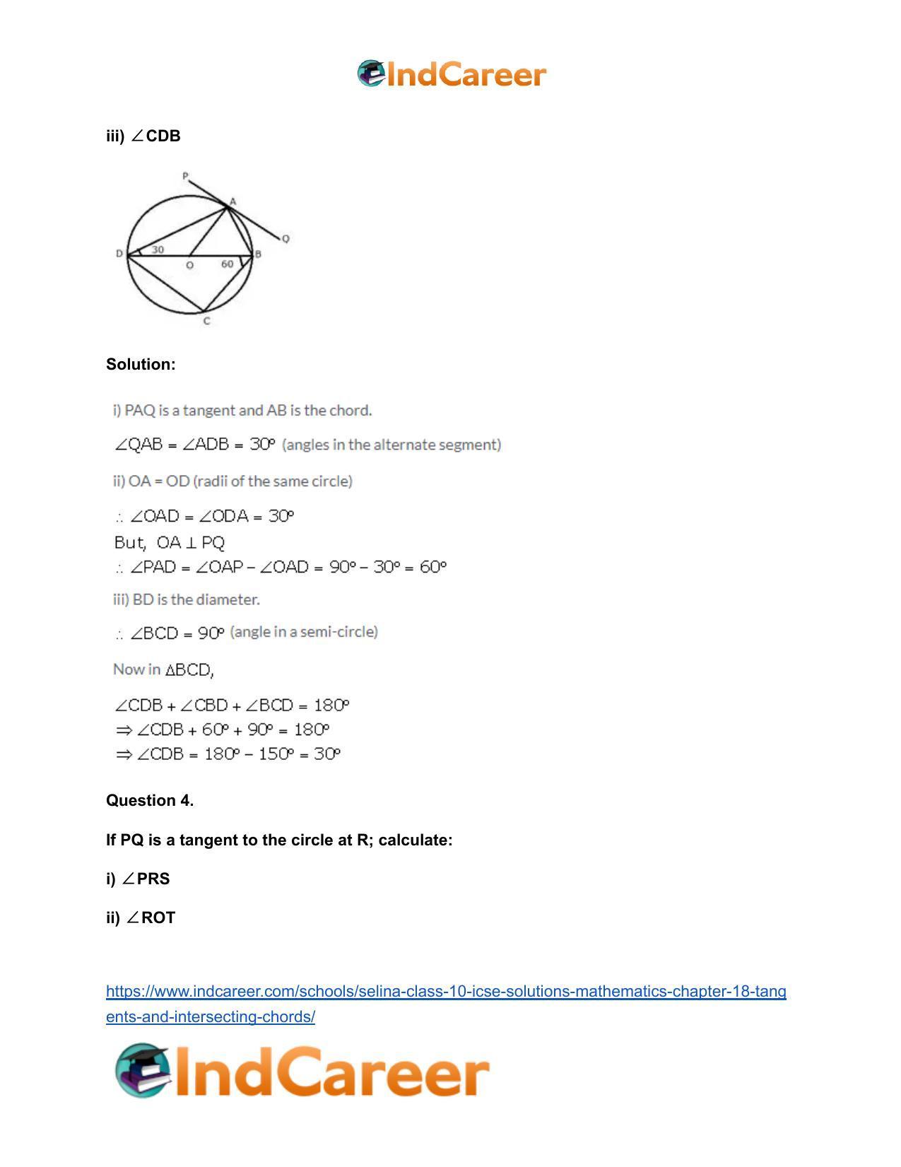 Selina Class 10 ICSE Solutions Mathematics : Chapter 18- Tangents and Intersecting Chords - Page 35