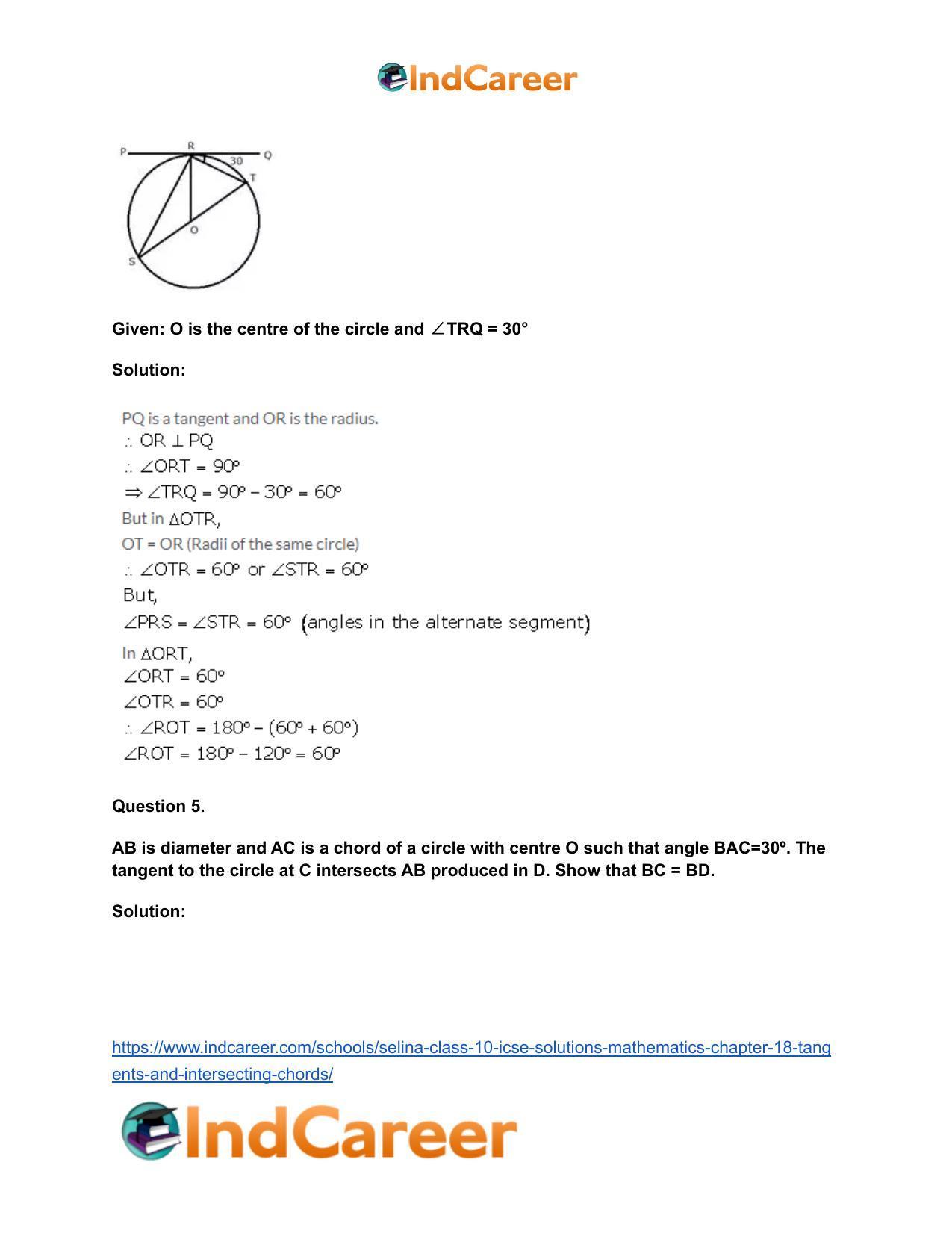 Selina Class 10 ICSE Solutions Mathematics : Chapter 18- Tangents and Intersecting Chords - Page 36