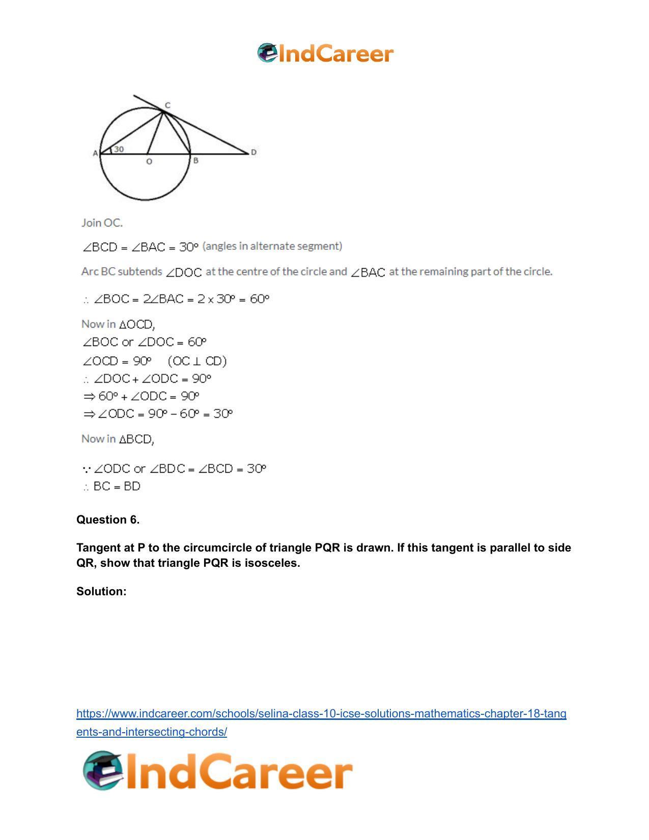 Selina Class 10 ICSE Solutions Mathematics : Chapter 18- Tangents and Intersecting Chords - Page 37