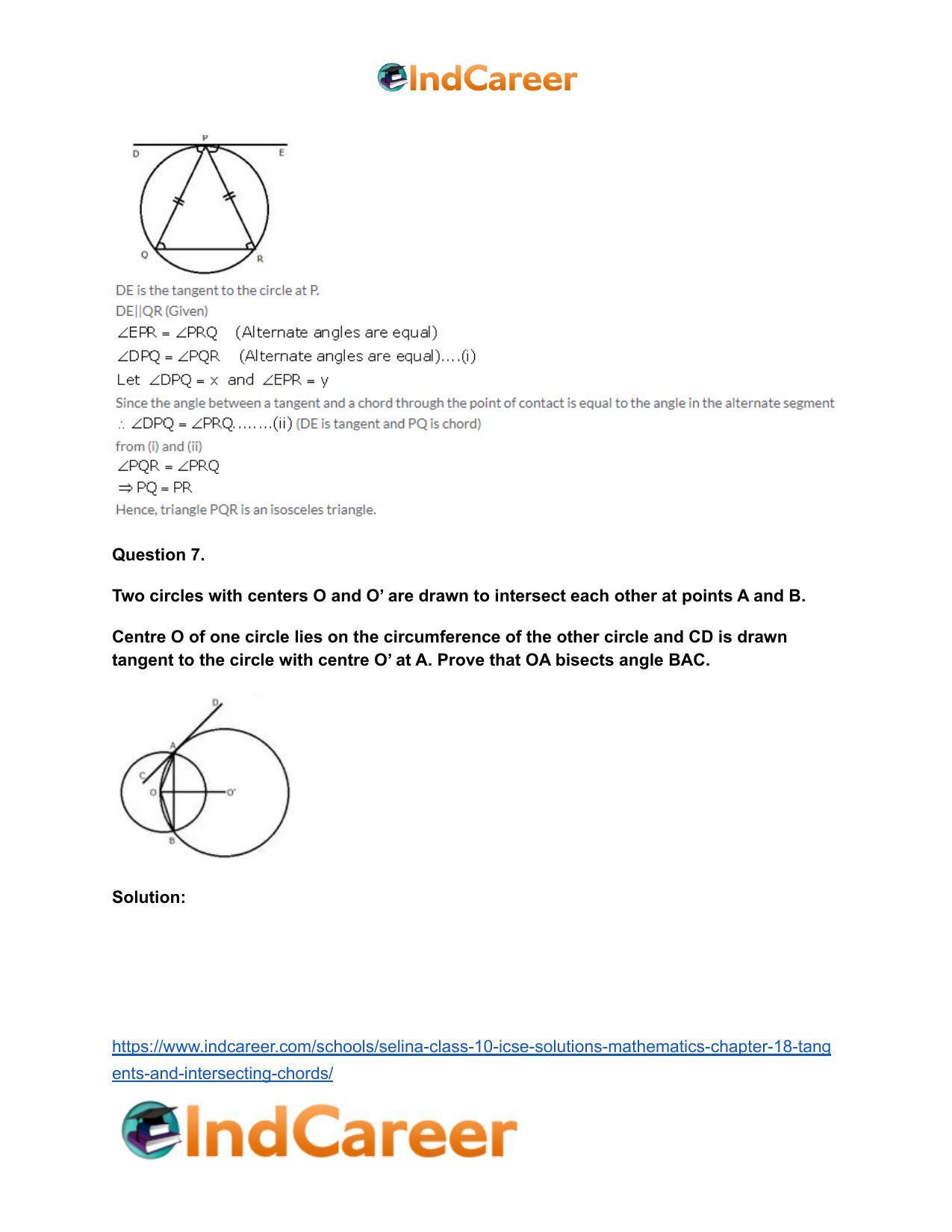 Selina Class 10 ICSE Solutions Mathematics : Chapter 18- Tangents and Intersecting Chords - Page 38