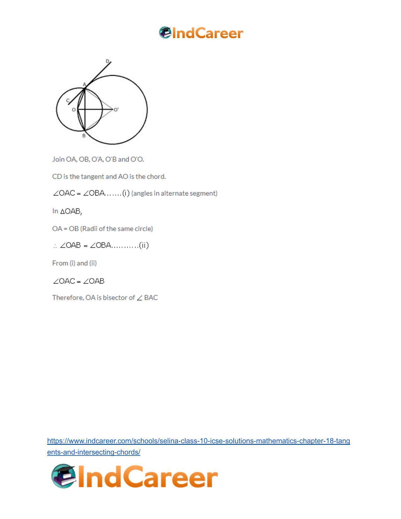 Selina Class 10 ICSE Solutions Mathematics : Chapter 18- Tangents and Intersecting Chords - Page 39