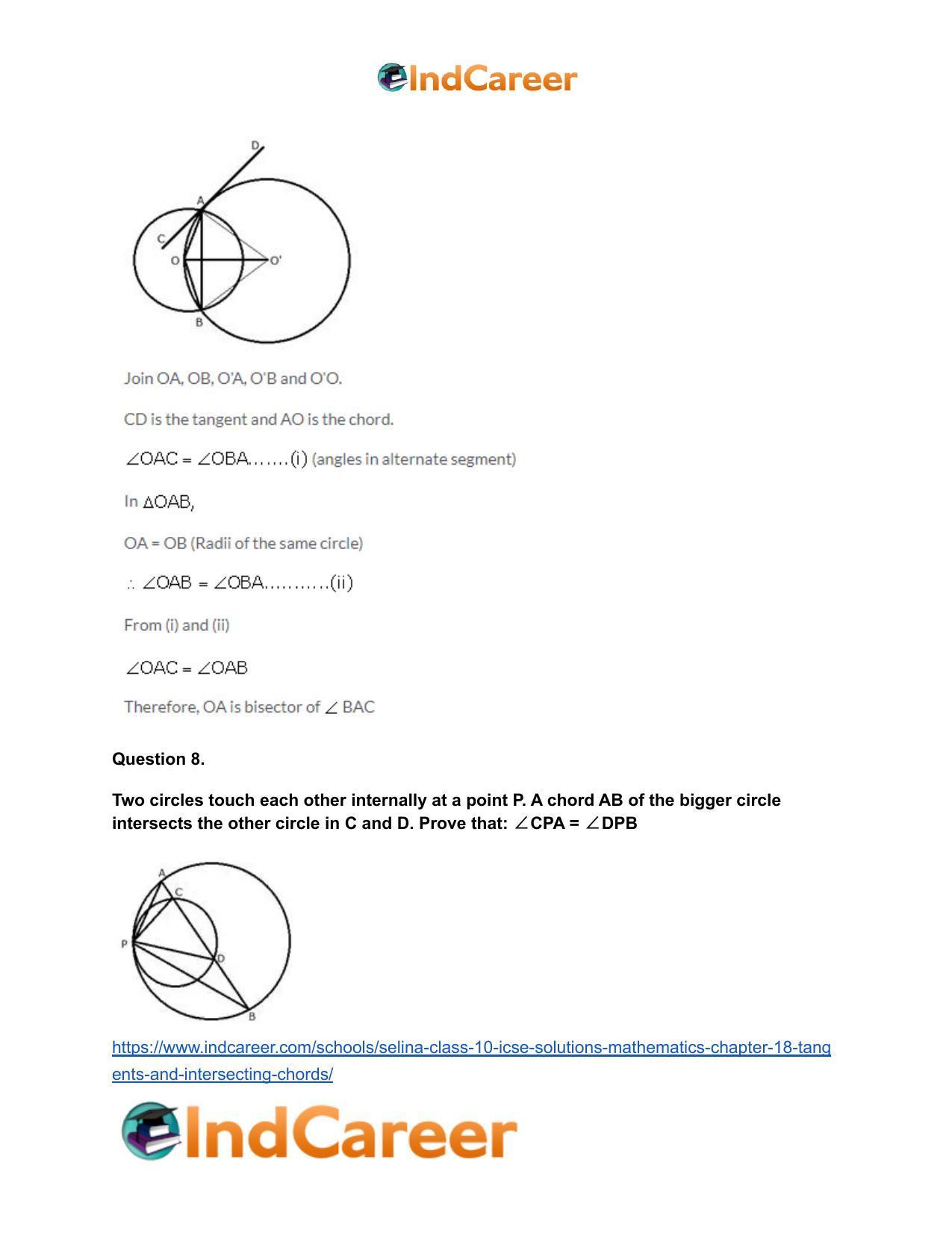 Selina Class 10 ICSE Solutions Mathematics : Chapter 18- Tangents and Intersecting Chords - Page 40