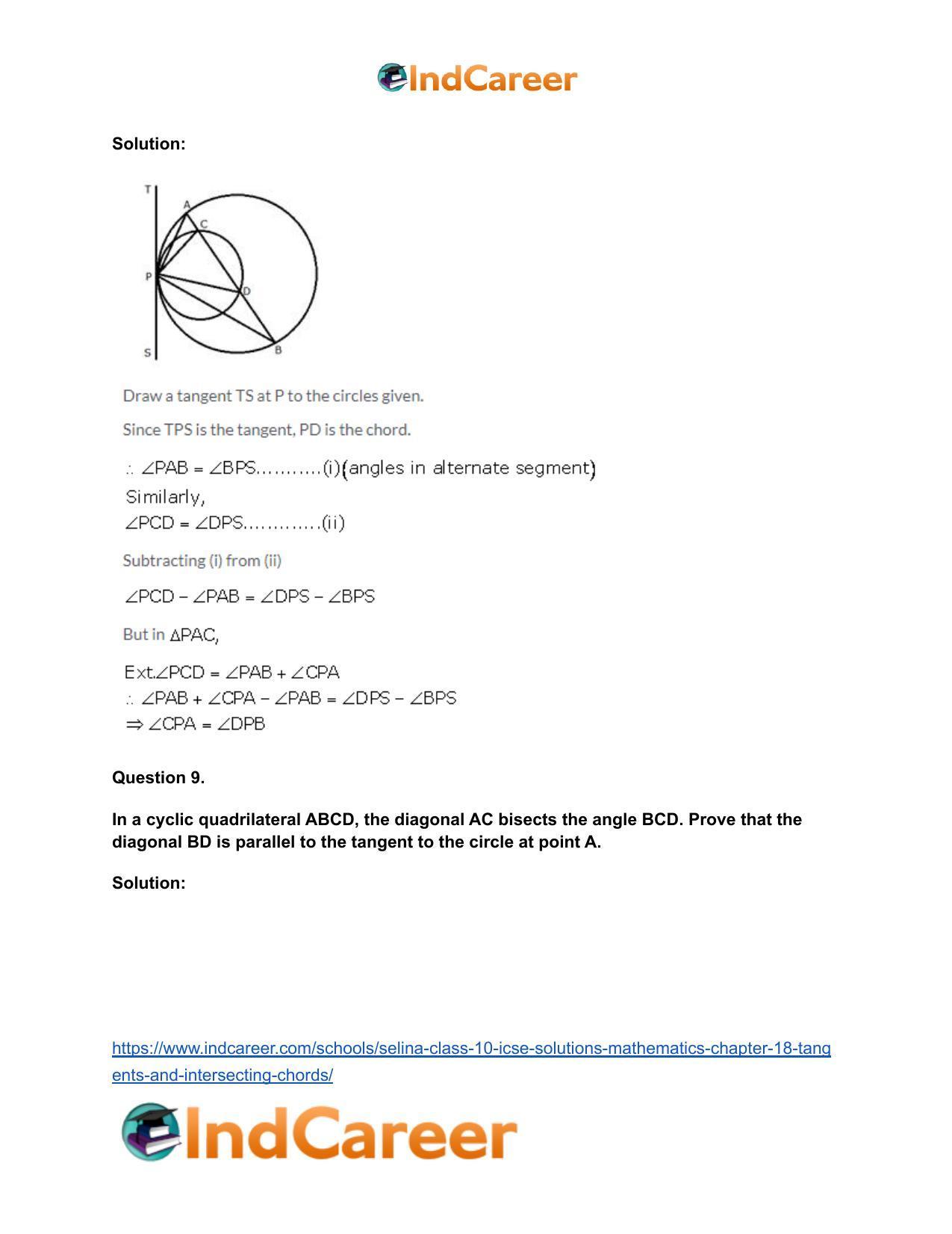 Selina Class 10 ICSE Solutions Mathematics : Chapter 18- Tangents and Intersecting Chords - Page 41