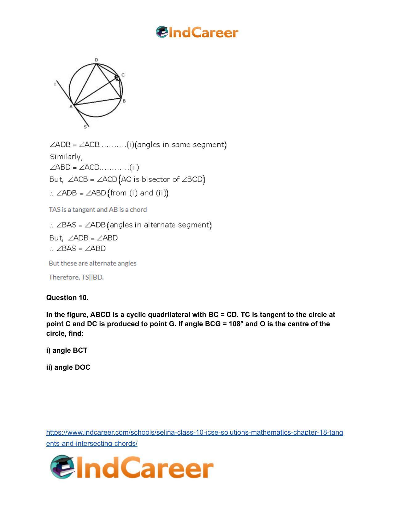 Selina Class 10 ICSE Solutions Mathematics : Chapter 18- Tangents and Intersecting Chords - Page 42