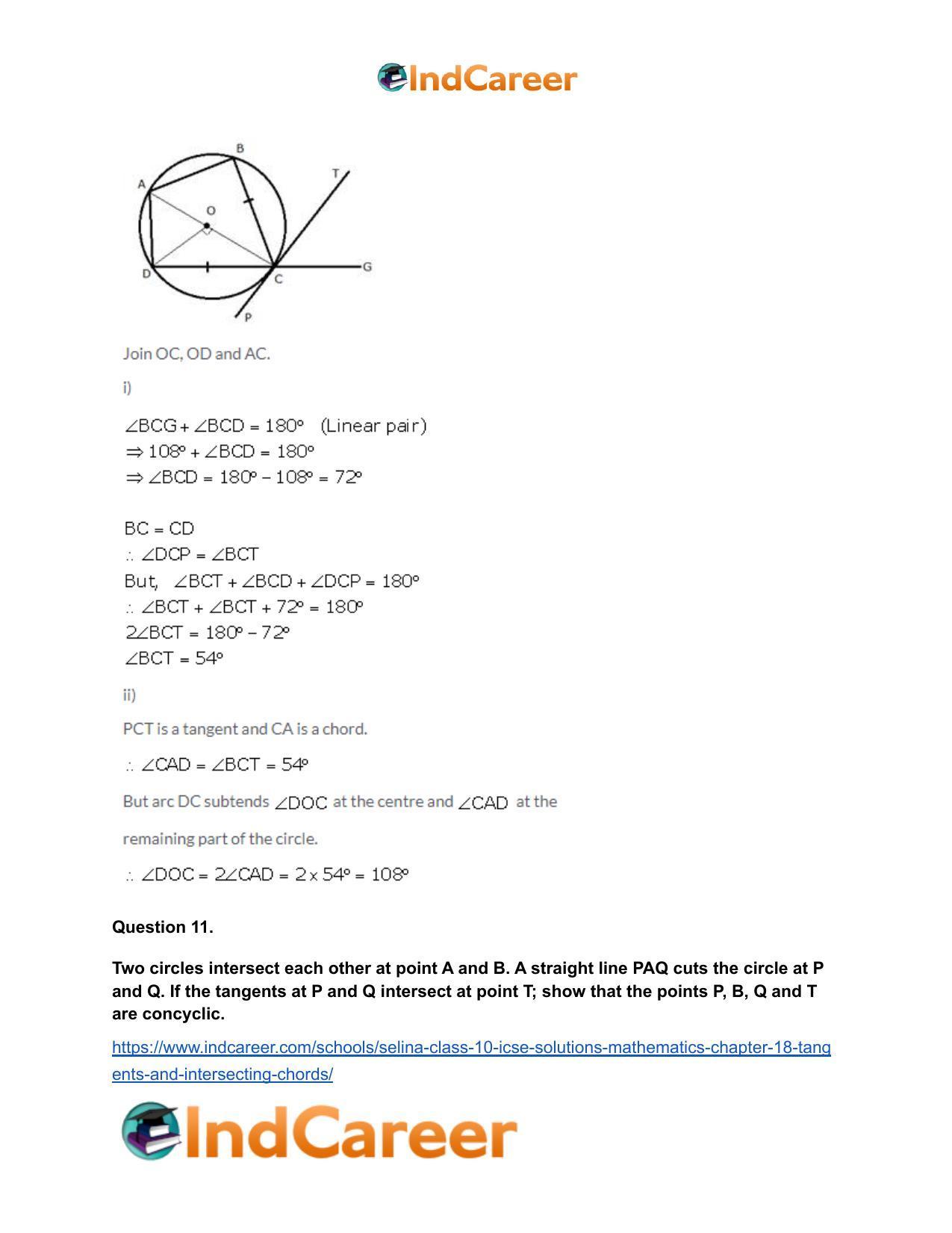 Selina Class 10 ICSE Solutions Mathematics : Chapter 18- Tangents and Intersecting Chords - Page 44