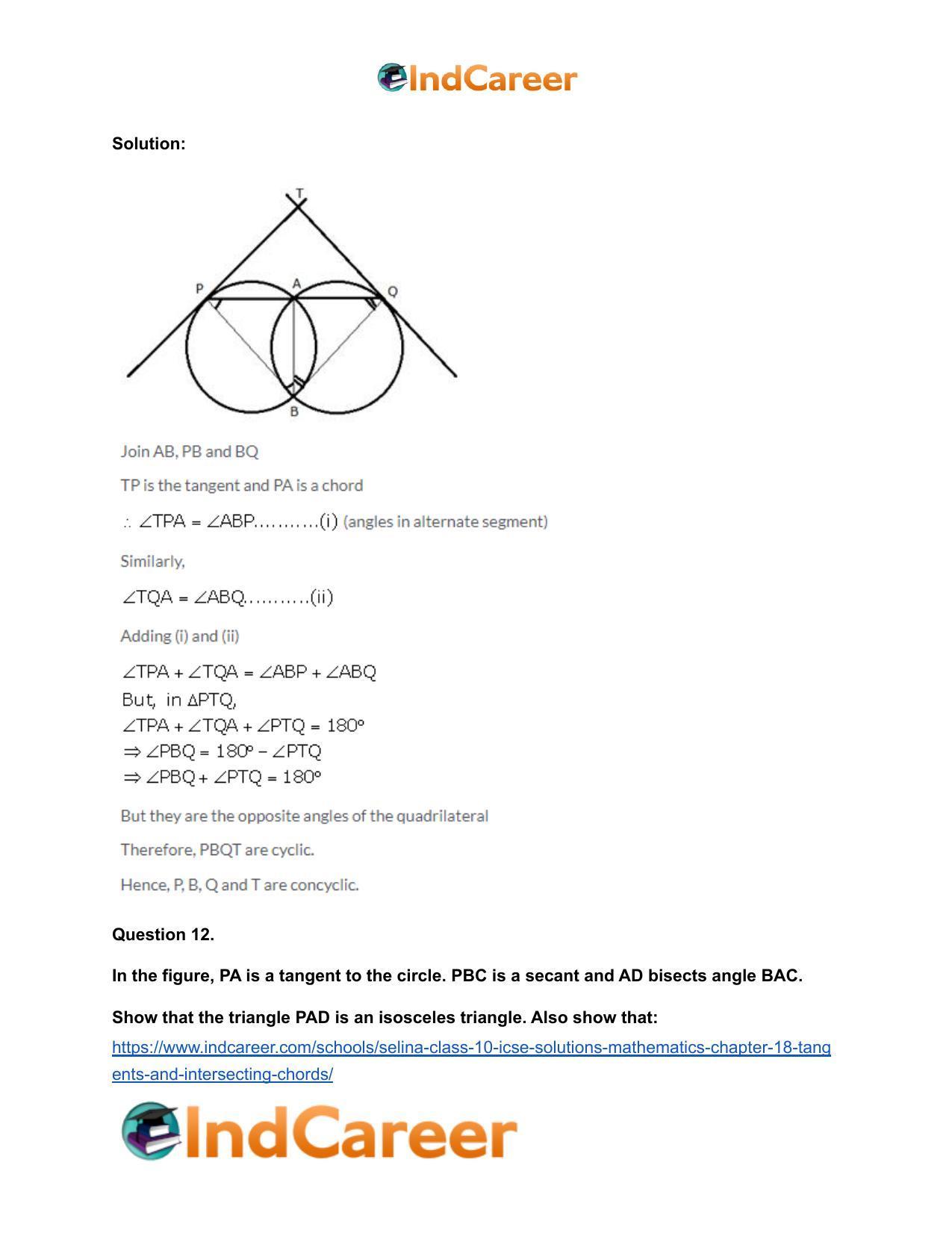 Selina Class 10 ICSE Solutions Mathematics : Chapter 18- Tangents and Intersecting Chords - Page 45